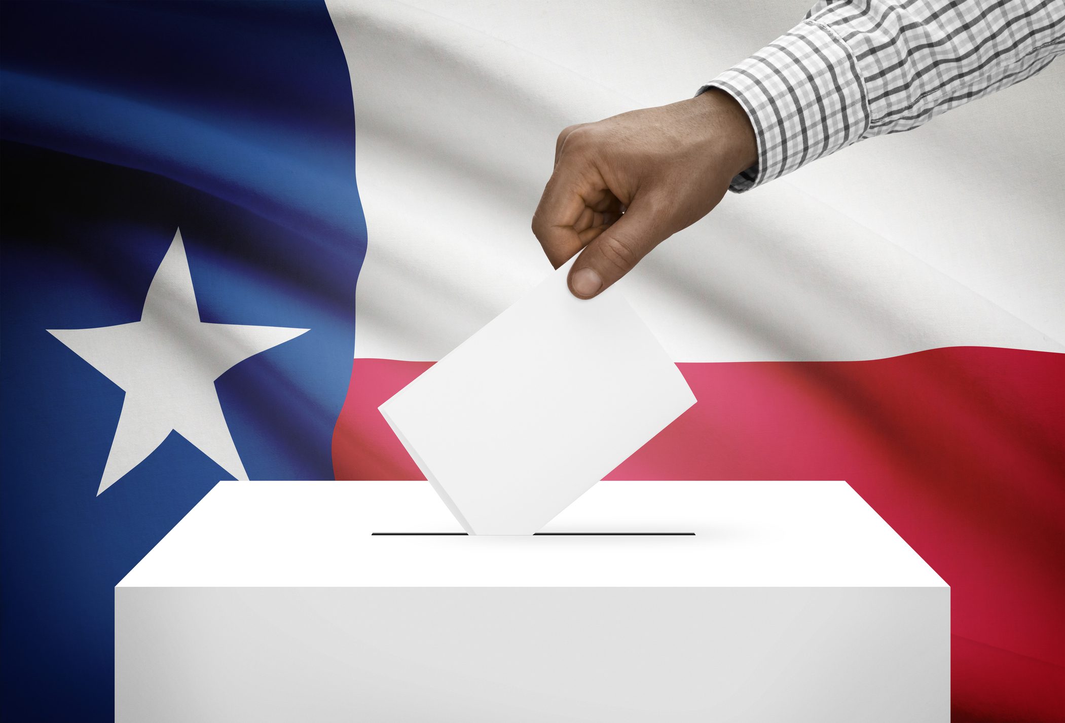 Ballot box with US state flag on background - Texas