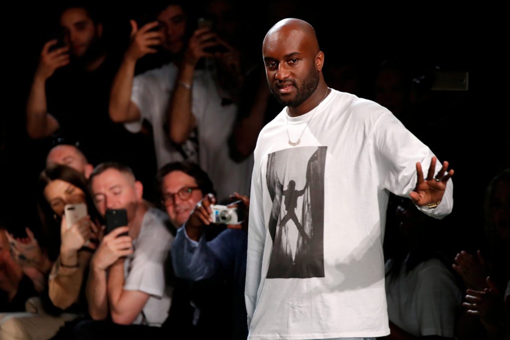 FILE PHOTO: Designer Virgil Abloh appears at the end of his Spring/Summer 2019 collection for Off-white fashion label during Mens’ Fashion Week in Paris