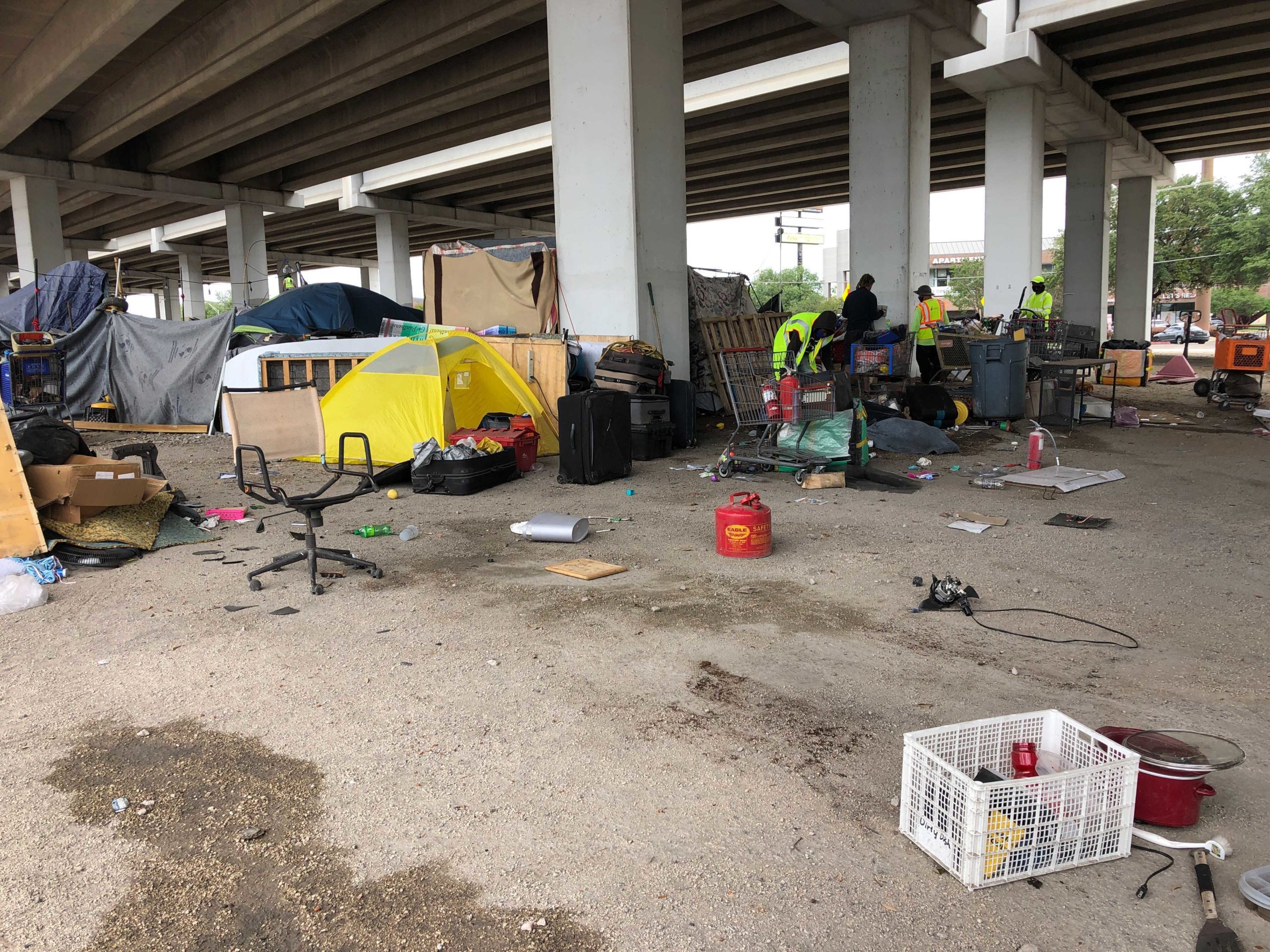Homeless camp under highway