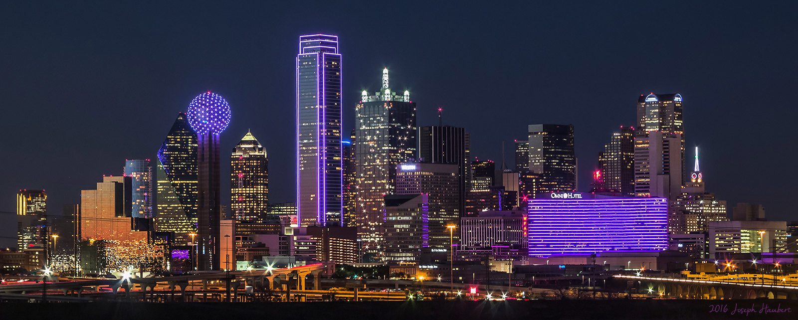 Purple Dallas Skyline For Pancreatic Cancer