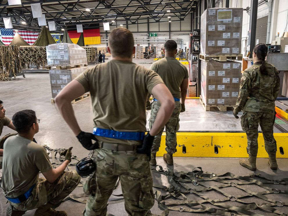 US Soldiers Load Pallets of Baby Formula