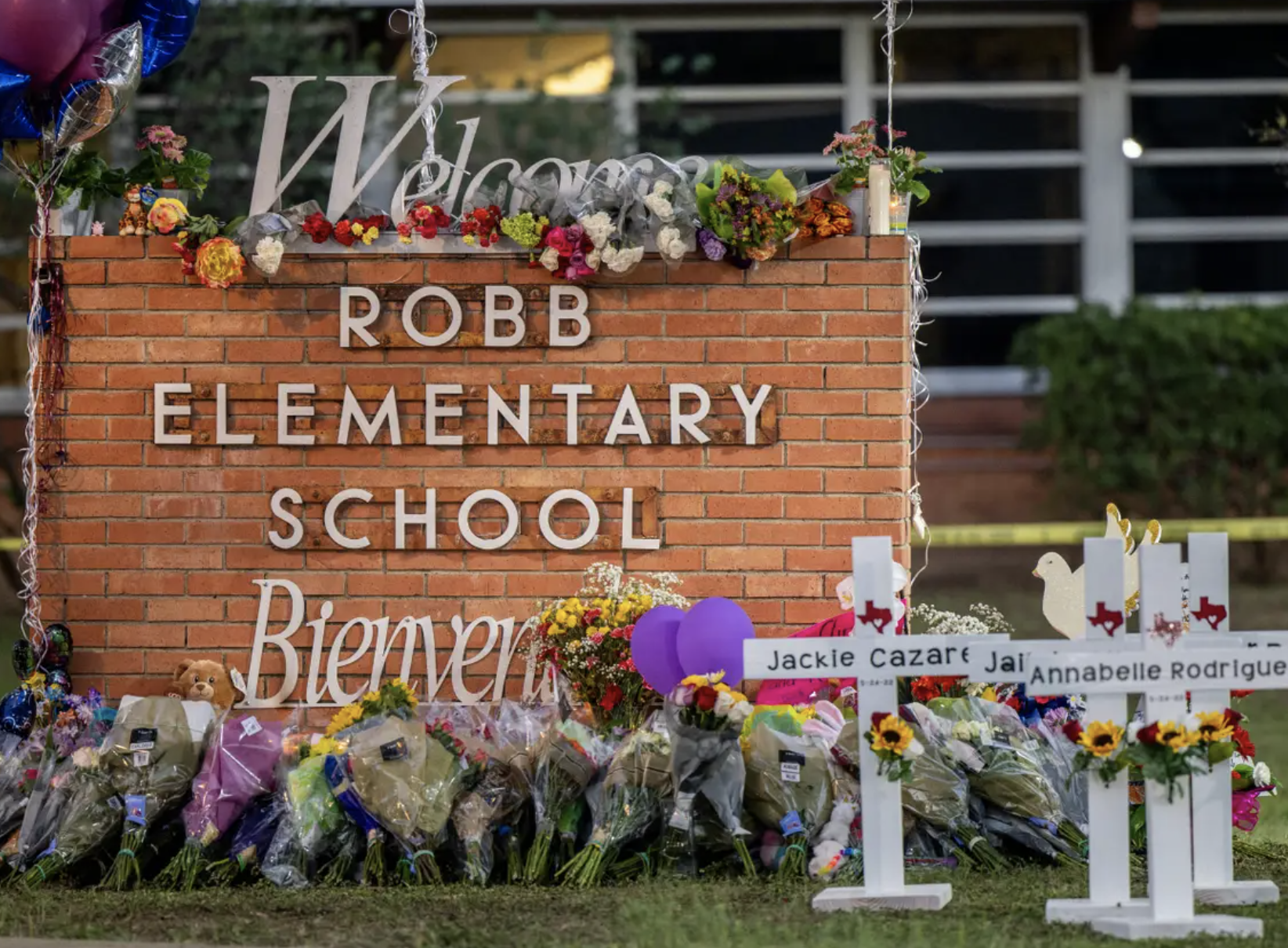 Memorials outside Robb Elementary