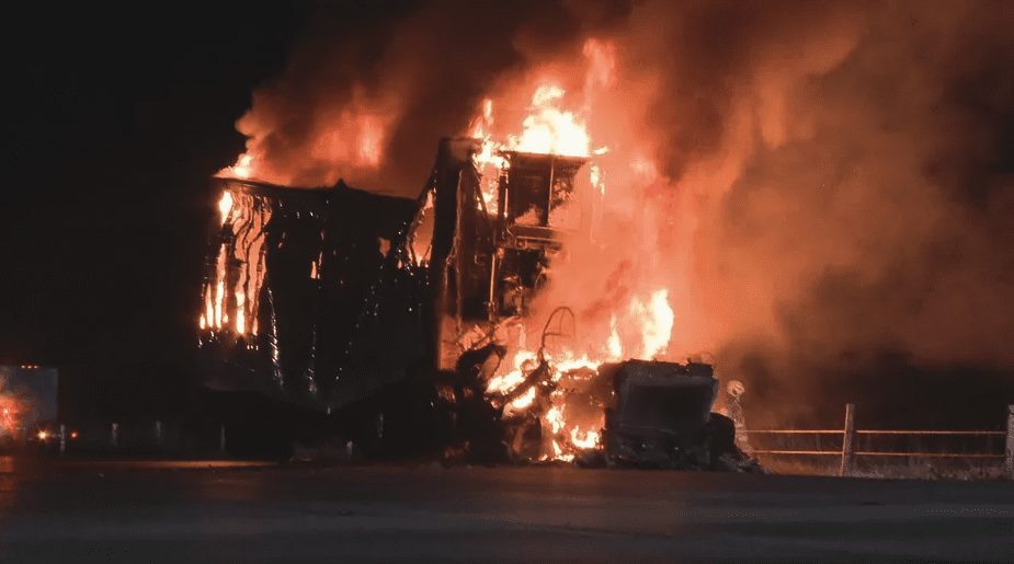 Truck with Frozen Chickens Catches Fire