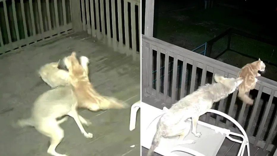 Video: Cat Holds Its Own Against Coyote