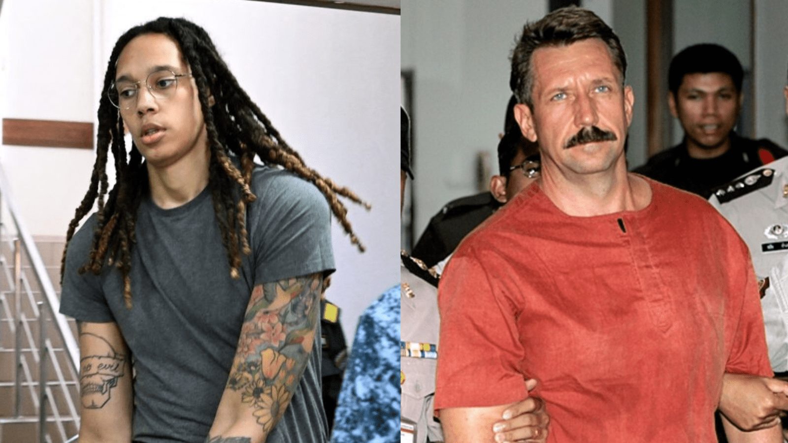 Brittney Griner is currently jailed in Russia (Left) while Viktor Bout the "Merchant of Death," is currently serving a 25-year sentence in a federal prison in Illinois.