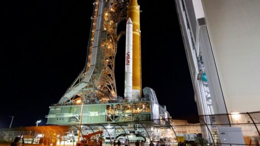 NASA’s Moon Rocket Travels to Launchpad