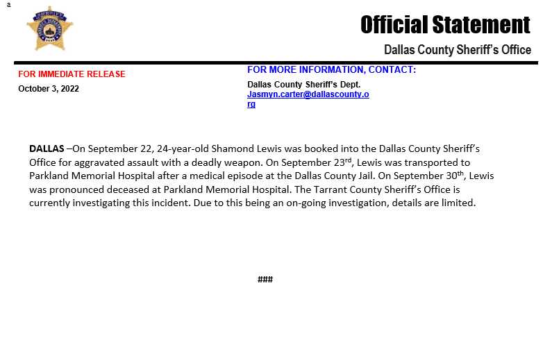 Dallas County Press Release