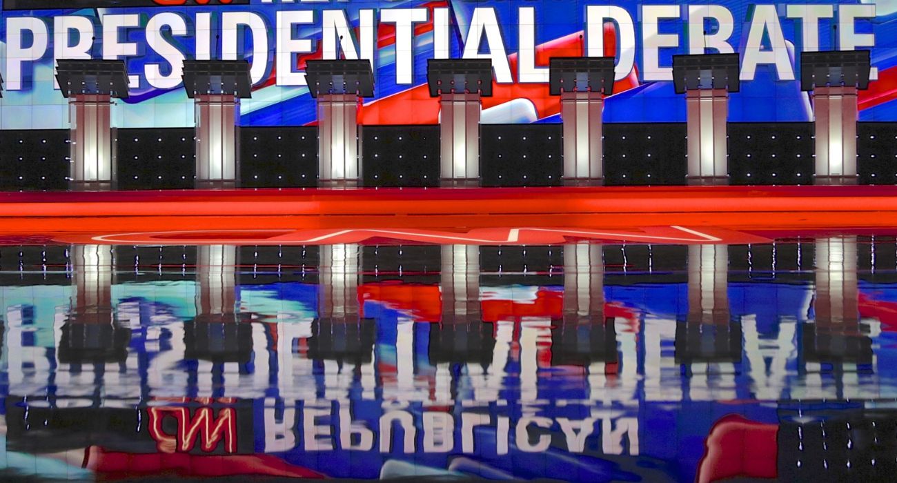 Empty podiums at a Republican Presidential Debate