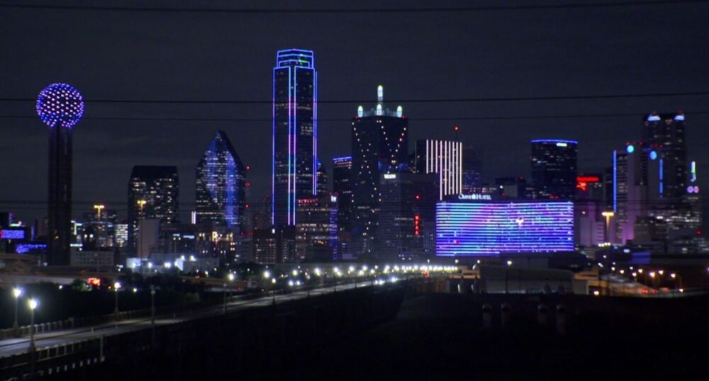 Dallas Skyline Turns Blue in Support of Israel
