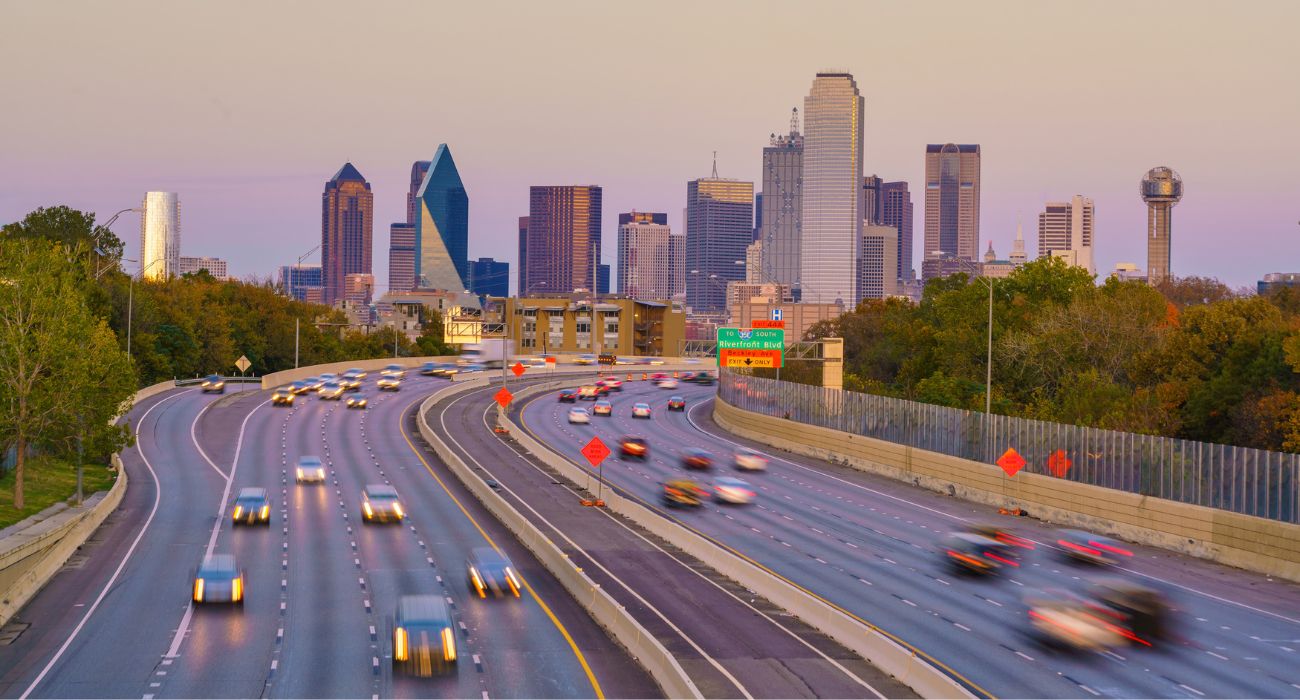 Traffic Under Dallas Skyline