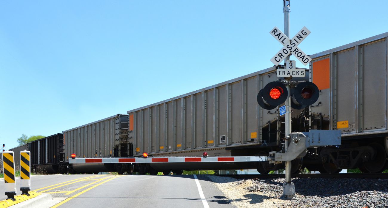 Train cars blocking crossing