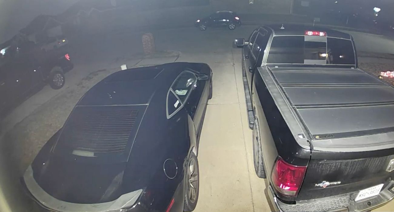Security camera footage of vehicles in driveway where attempted vehicle theft took place