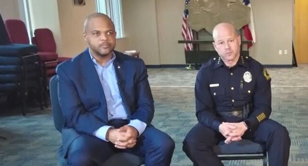 Screengrab of interview with Dallas Mayor Eric Johnson and Police Chief Eddie Garcia