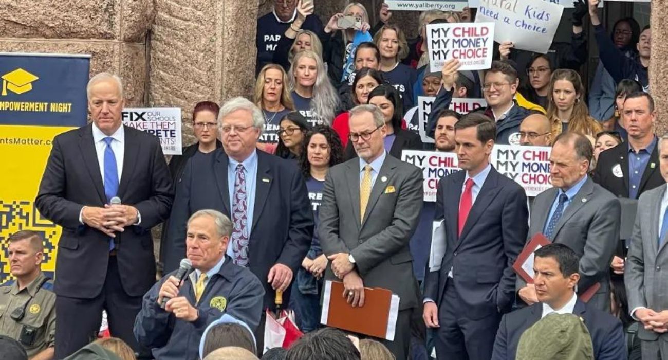 Gov. Greg Abbott holds rally at Texas Capitol for school choice.