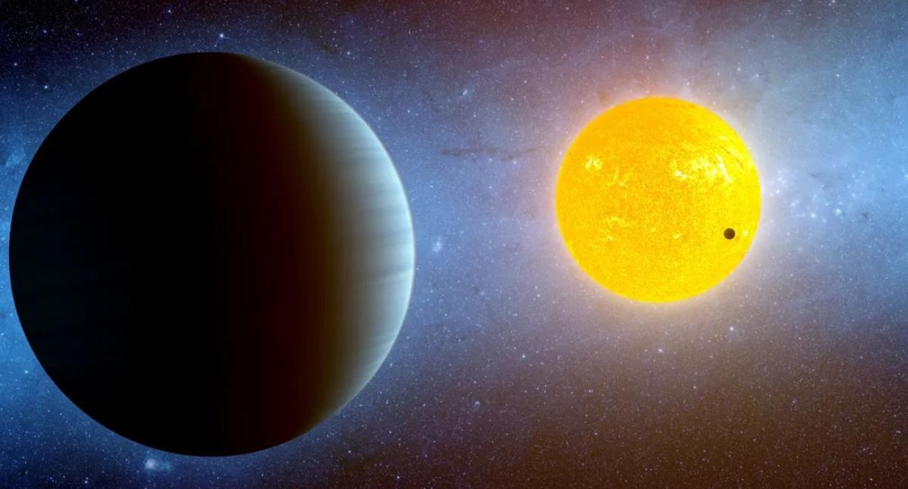 Artist's illustration showing an exoplanet orbiting its star at close proximity.