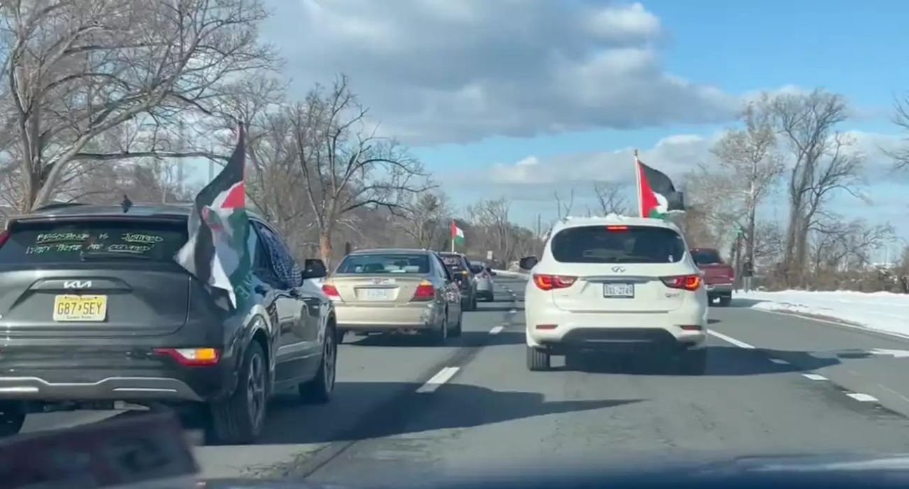 Anti-Israel protesters use a caravan of six cars to intentionally slow traffic at Reagan National Airport.
