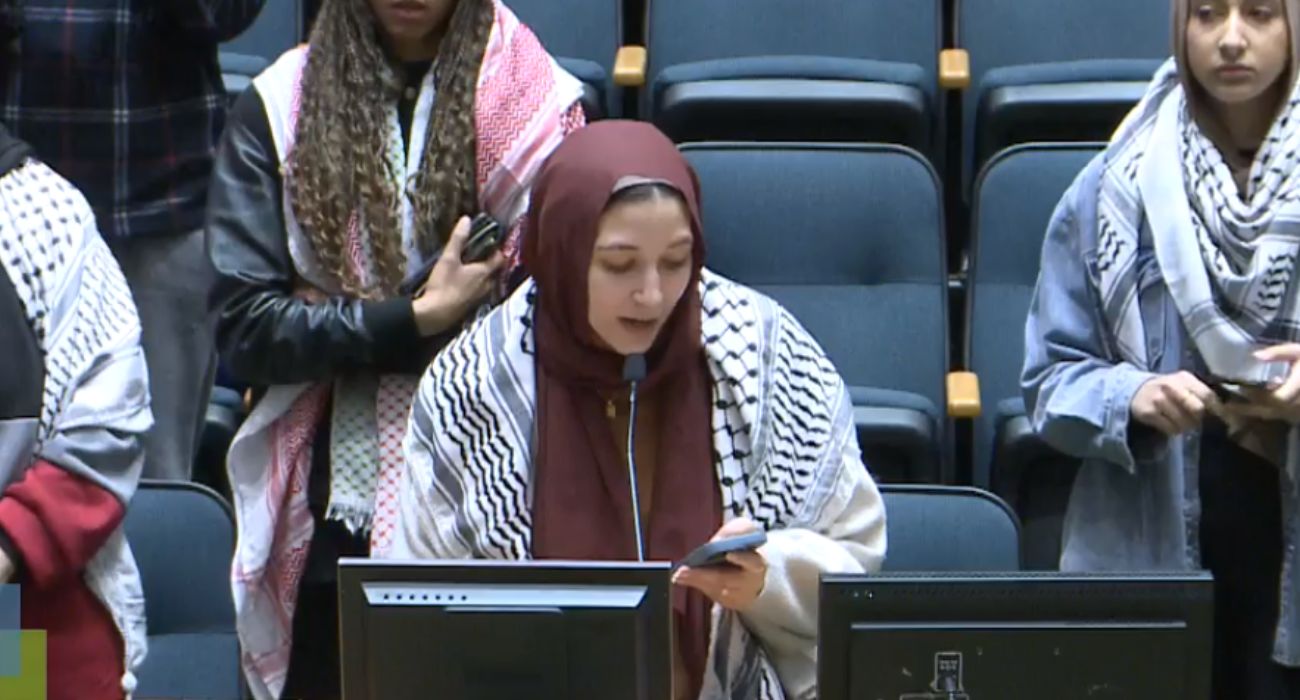 Anti-Israel Activist during a Dallas City Council meeting.