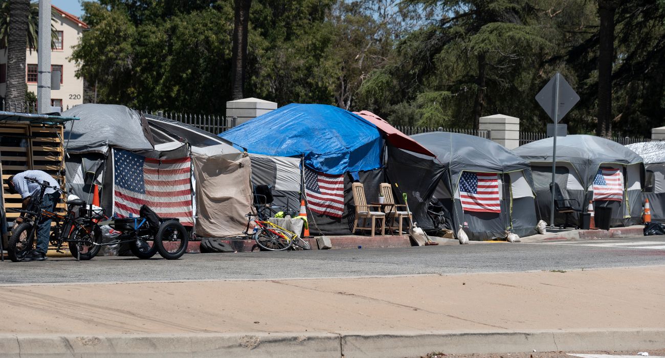 Row of tents for homeless veterans