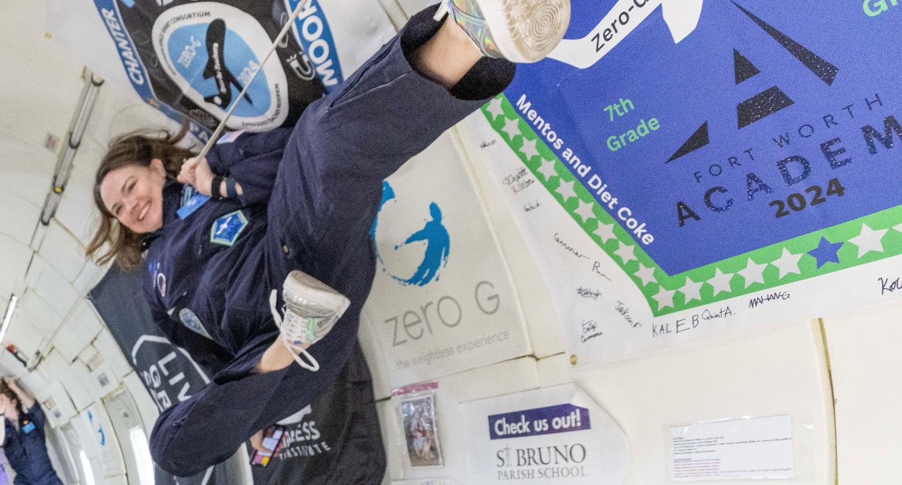 Lauren Parker inside a zero-gravity aircraft 