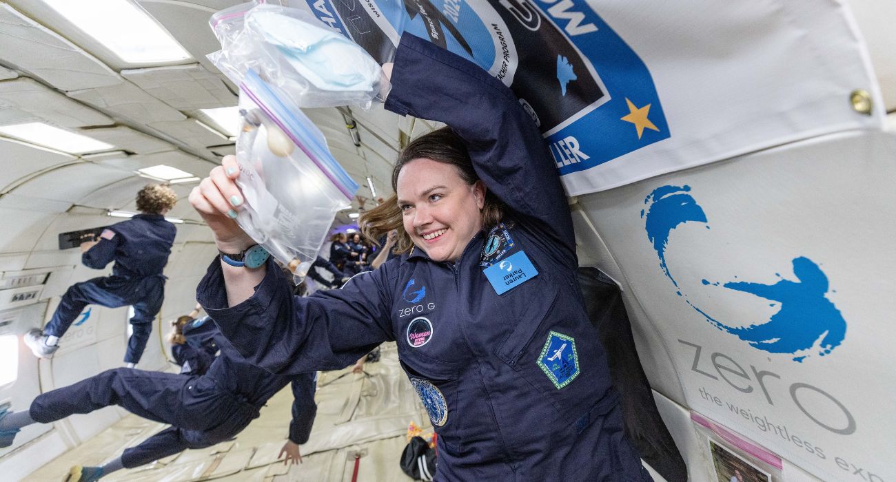 Lauren Parker inside a zero-gravity aircraft
