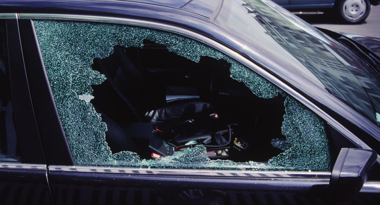 Broken window on a car