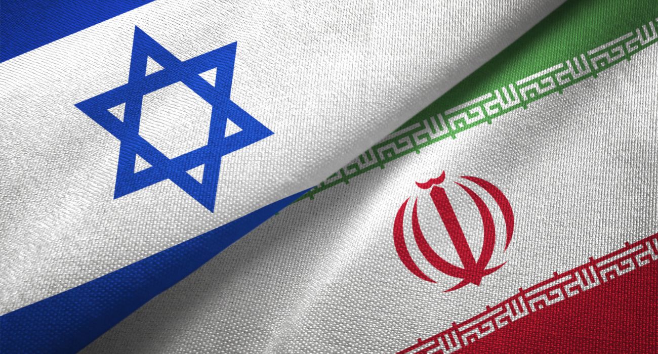 Israel flag and Iran flag