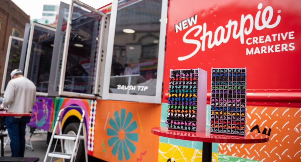 Sharpie bus at Main Street Art Festival in Fort Worth.