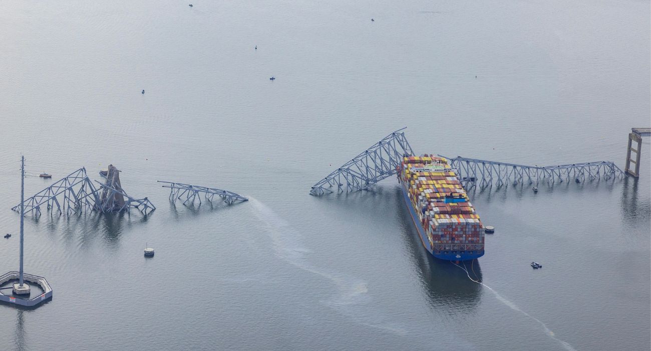 Aerial view of the Francis Scott Key Bridge collapse