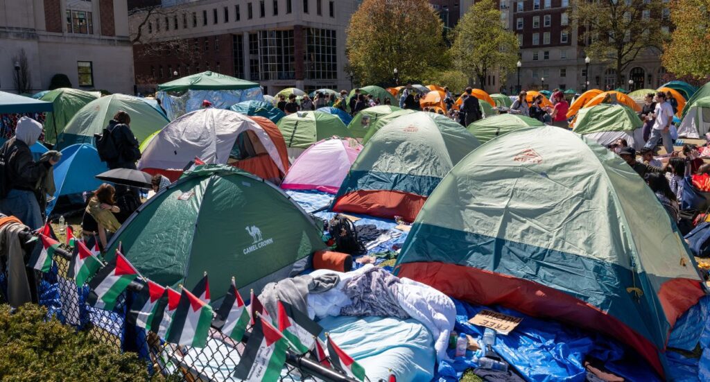 Pro-Palestinian supporters set up a protest encampment on the campus of Columbia University
