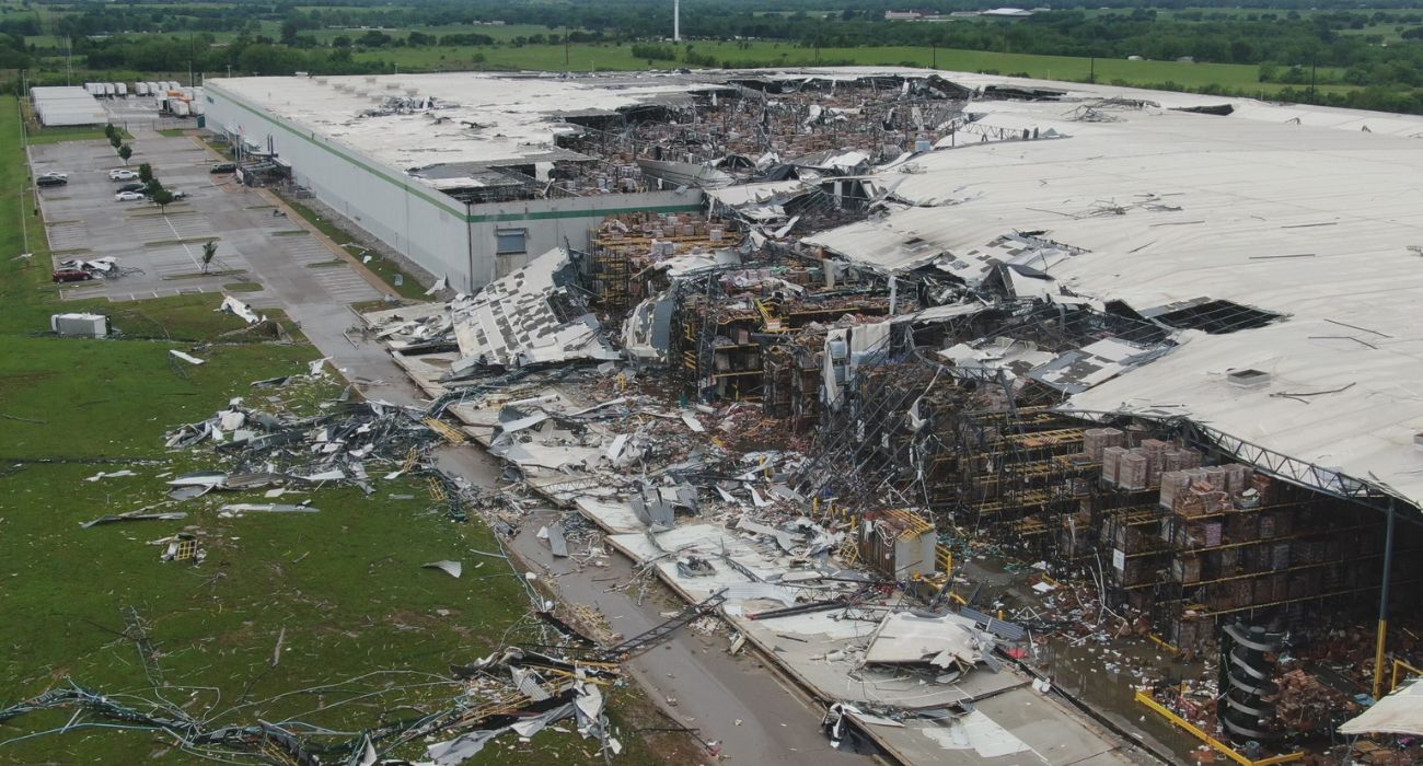 A Dollar Tree Warehouse in Marietta, Oklahoma was hit by a tornado