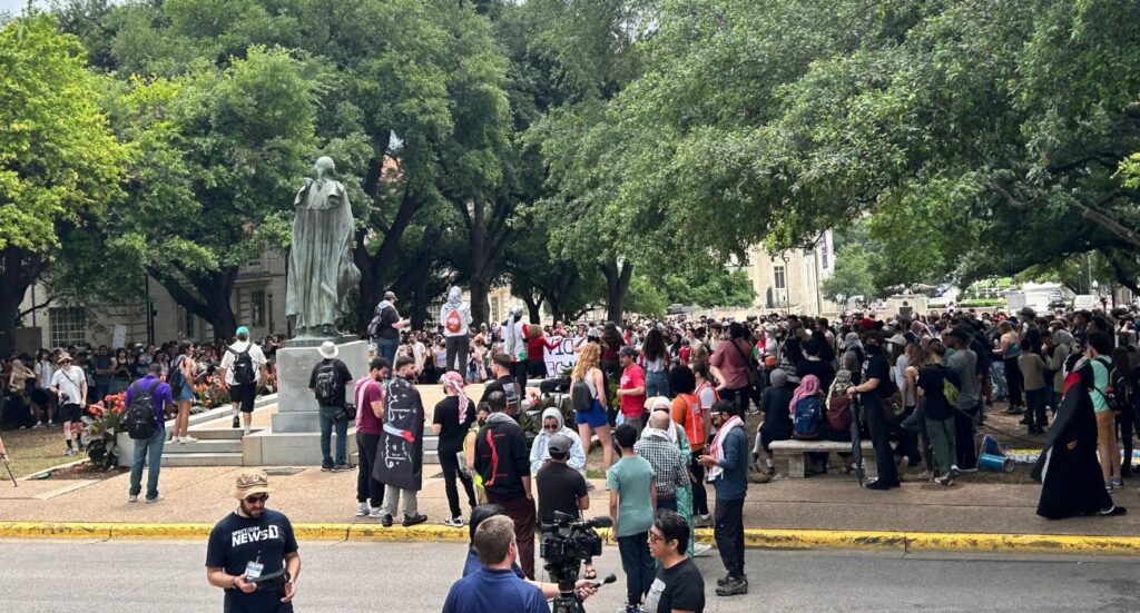 Anti-Israel protesters gathered at the University of Texas at Austin