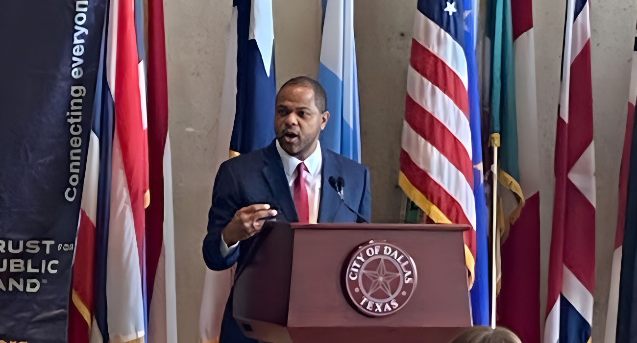 Mayor Eric Johnson speaks at a press conference | Image by Paul Bryant/The Dallas Express