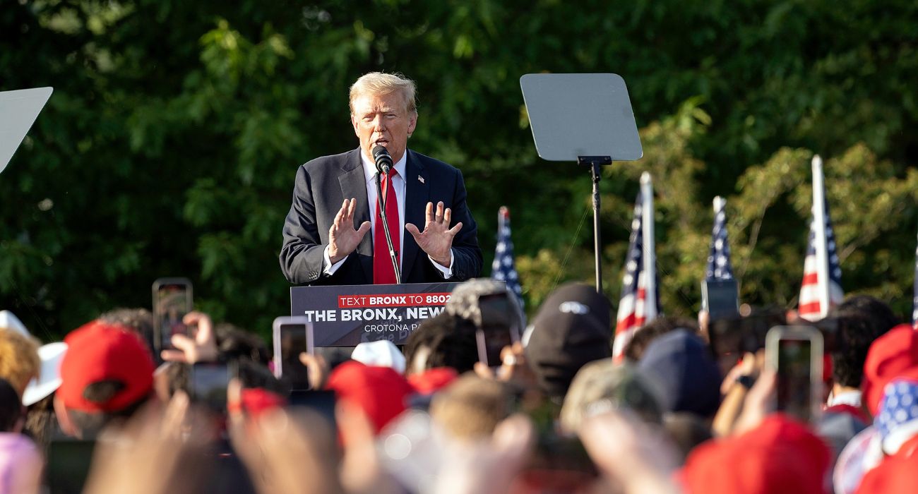 Donald Trump speaks at a campaign event at Crotona Park in the South Bronx on Thursday, May 23, 2024. in New York City. | Image by Steven Ferdman/GC Images via Getty Images