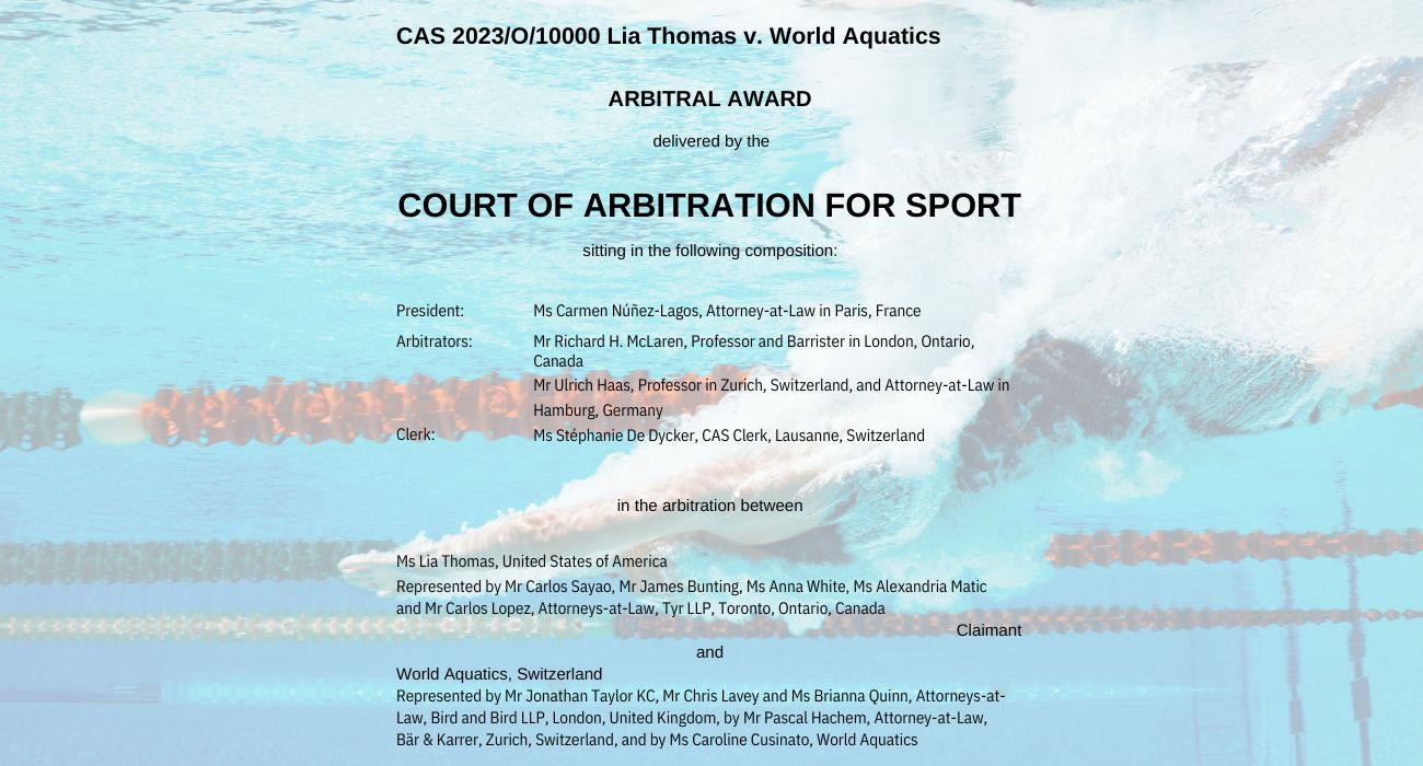 The Court of Arbitration for Sport rejected challenge from transgender swimmer Lia Thomas