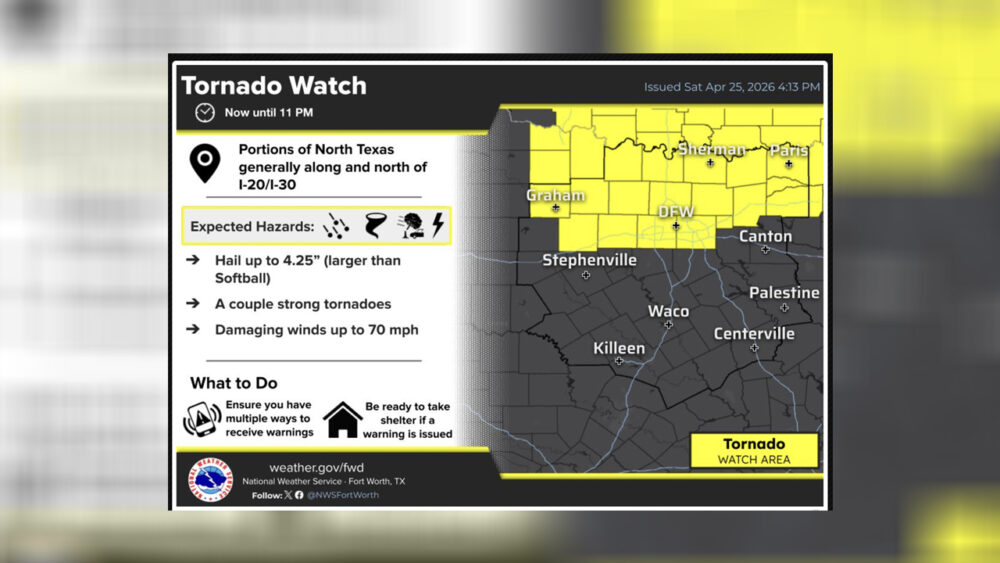 Dallas-Fort Worth Under Tornado Watch Until 11 P.M.