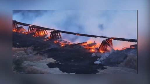 Railroad Trestle Engulfed In Flames During Texas Panhandle Fire