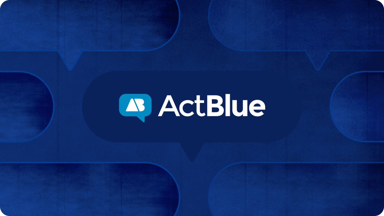 ActBlue logo displayed against a dark blue background.